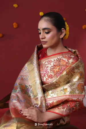 Vegas Gold Tissue Kanjivaram Saree Floral Jaal Weave