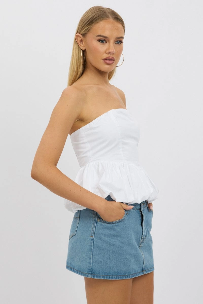 White Bubble Bandeau Top Strapless