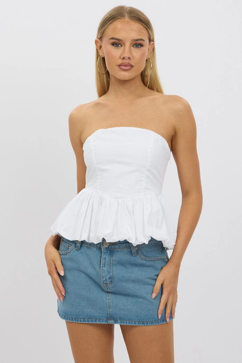 White Bubble Bandeau Top Strapless