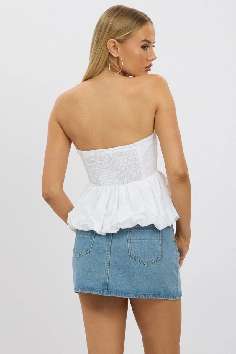 White Bubble Bandeau Top Strapless