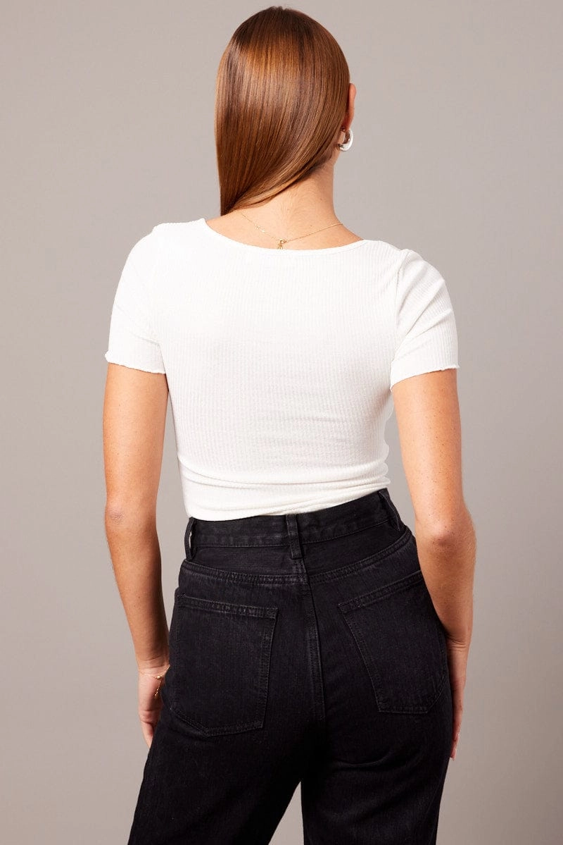 White Cut Out T Shirt Halter Neck