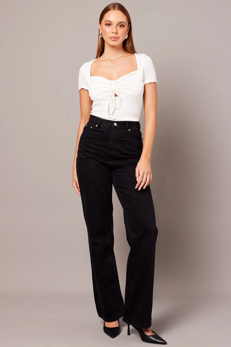 White Cut Out T Shirt Halter Neck