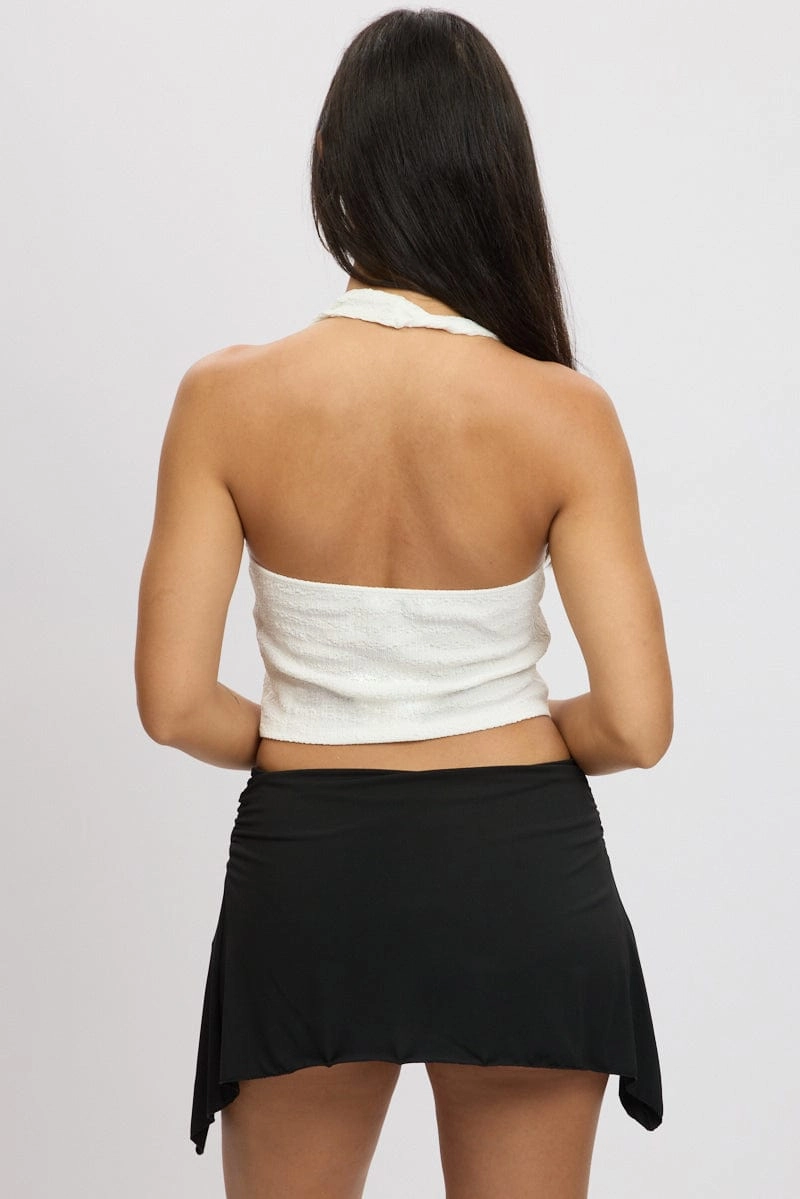 White Halter Neck Top Metal Buckle