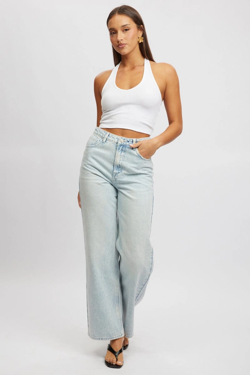 White Halter Top Sleeveless Rib
