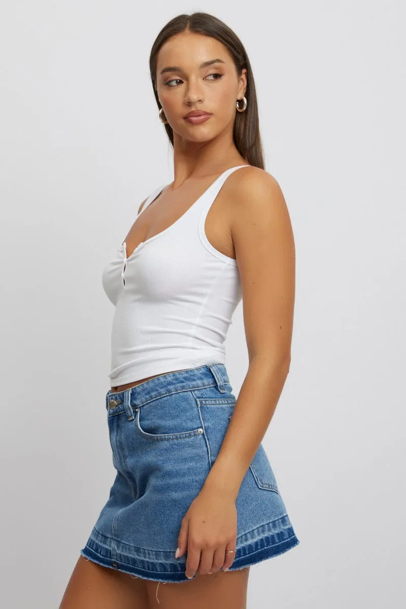 White Rib Tank Button Front