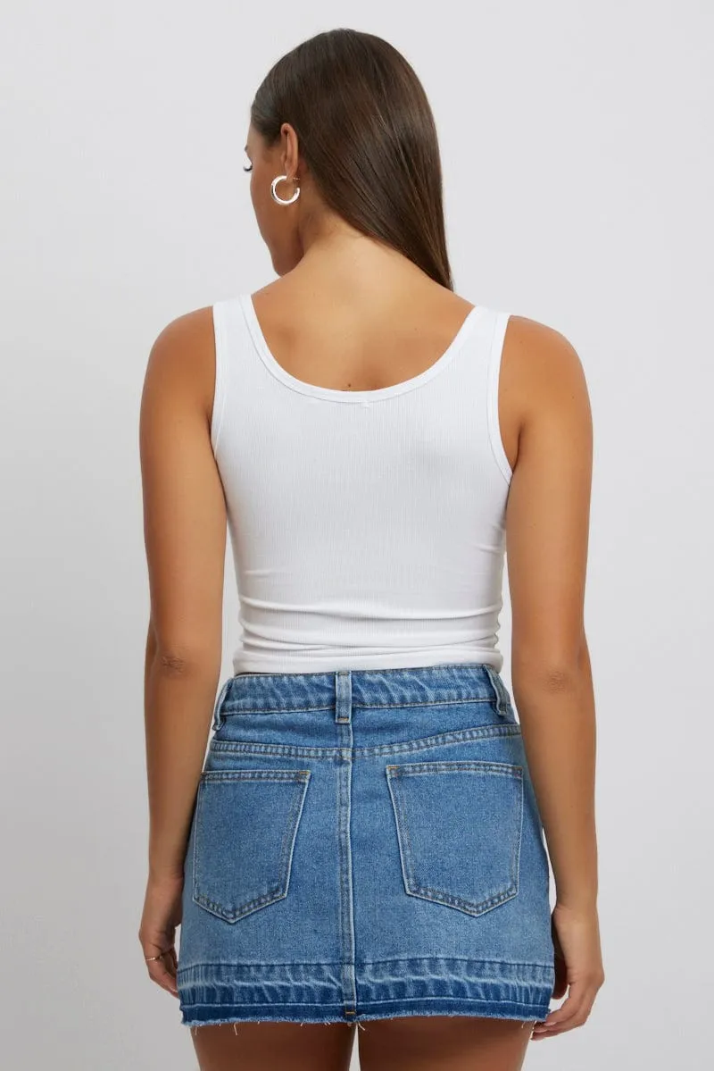 White Rib Tank Button Front
