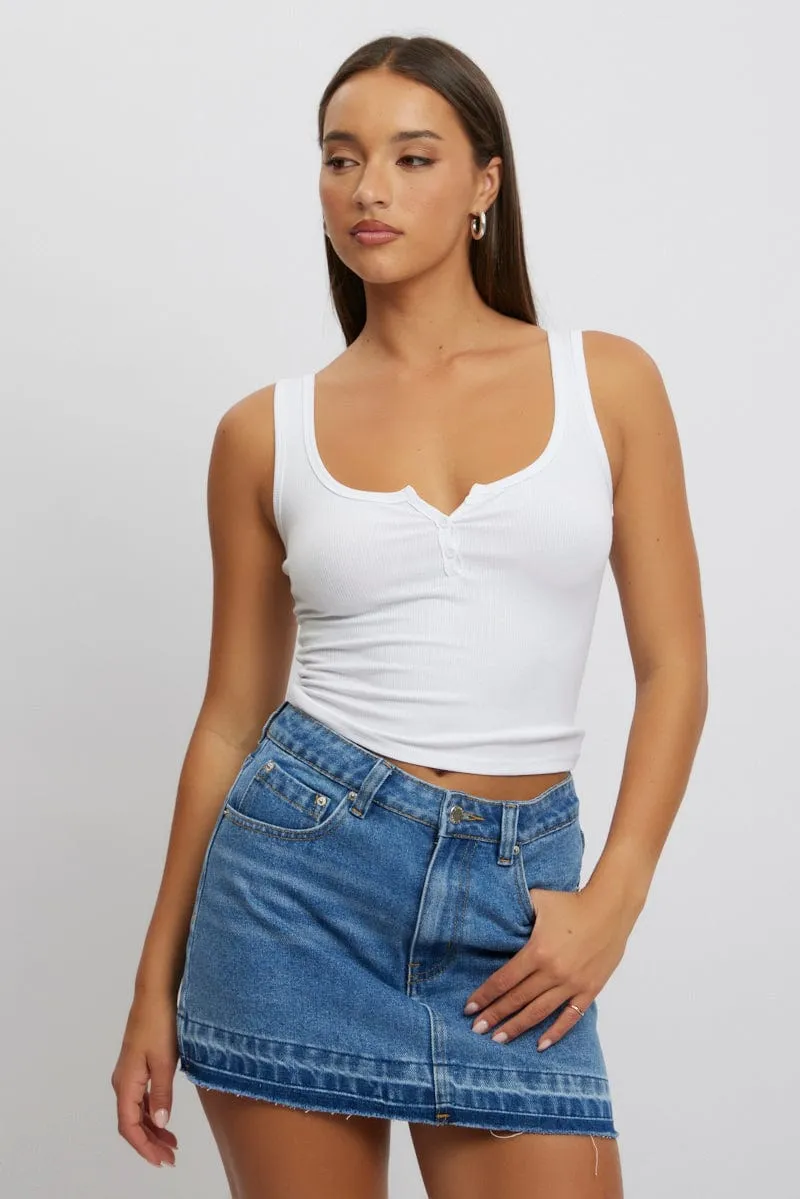 White Rib Tank Button Front