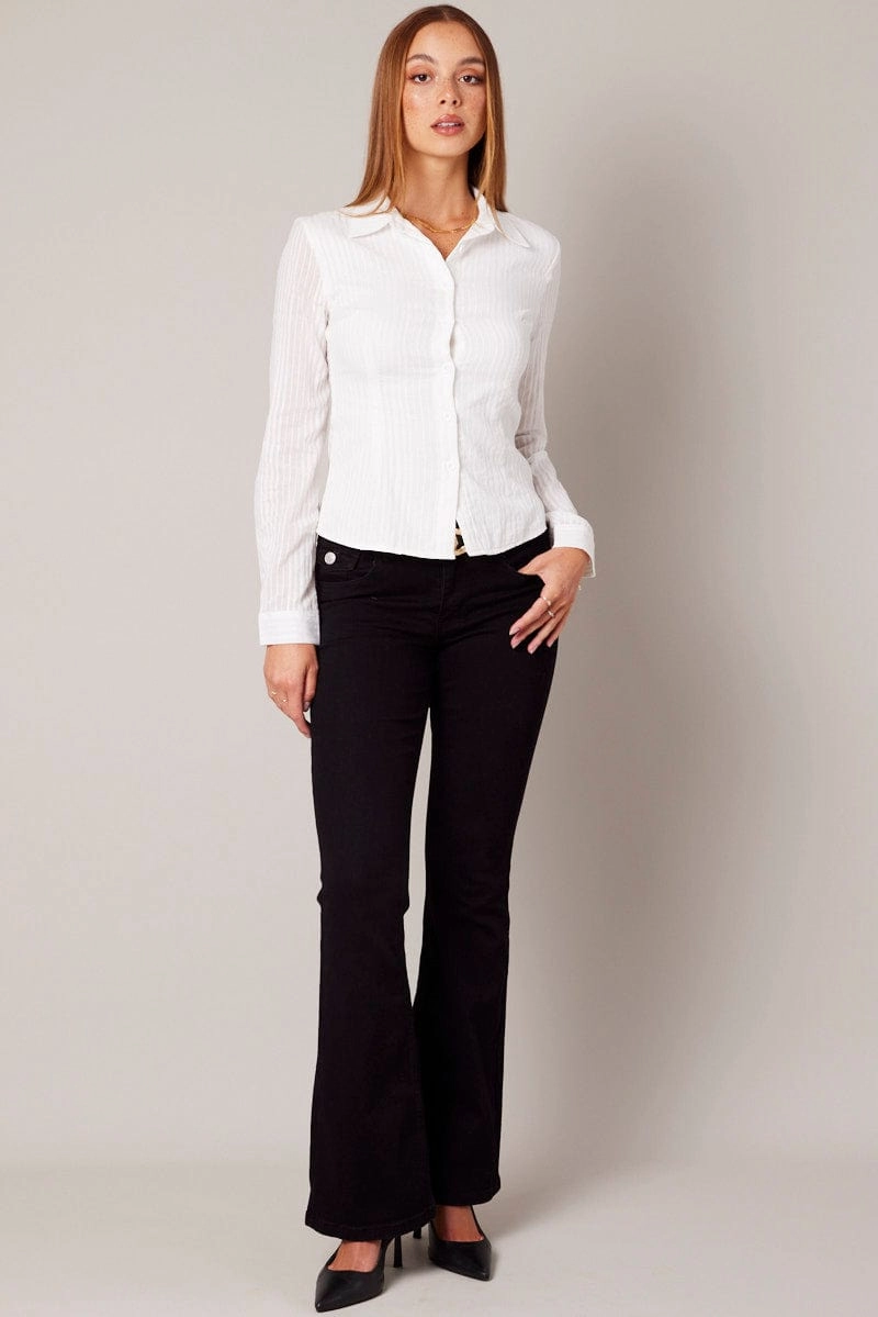 White Shirt Long Sleeve Self Stripe