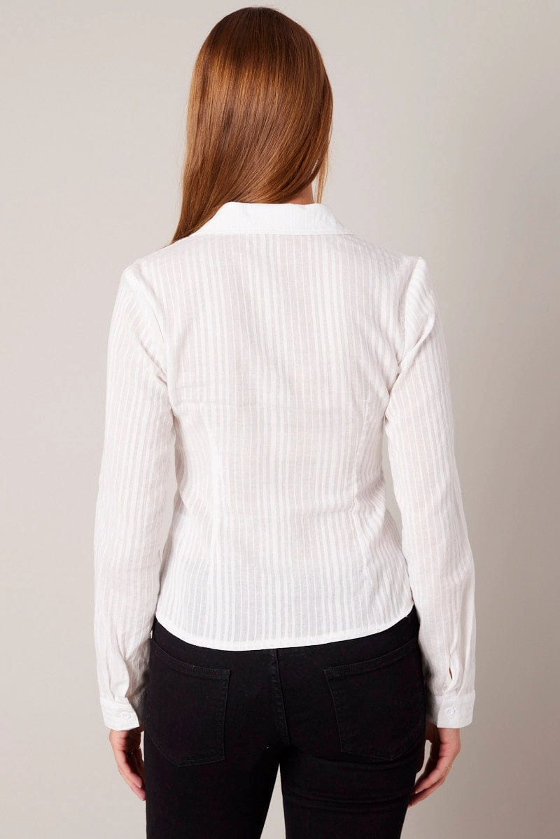 White Shirt Long Sleeve Self Stripe