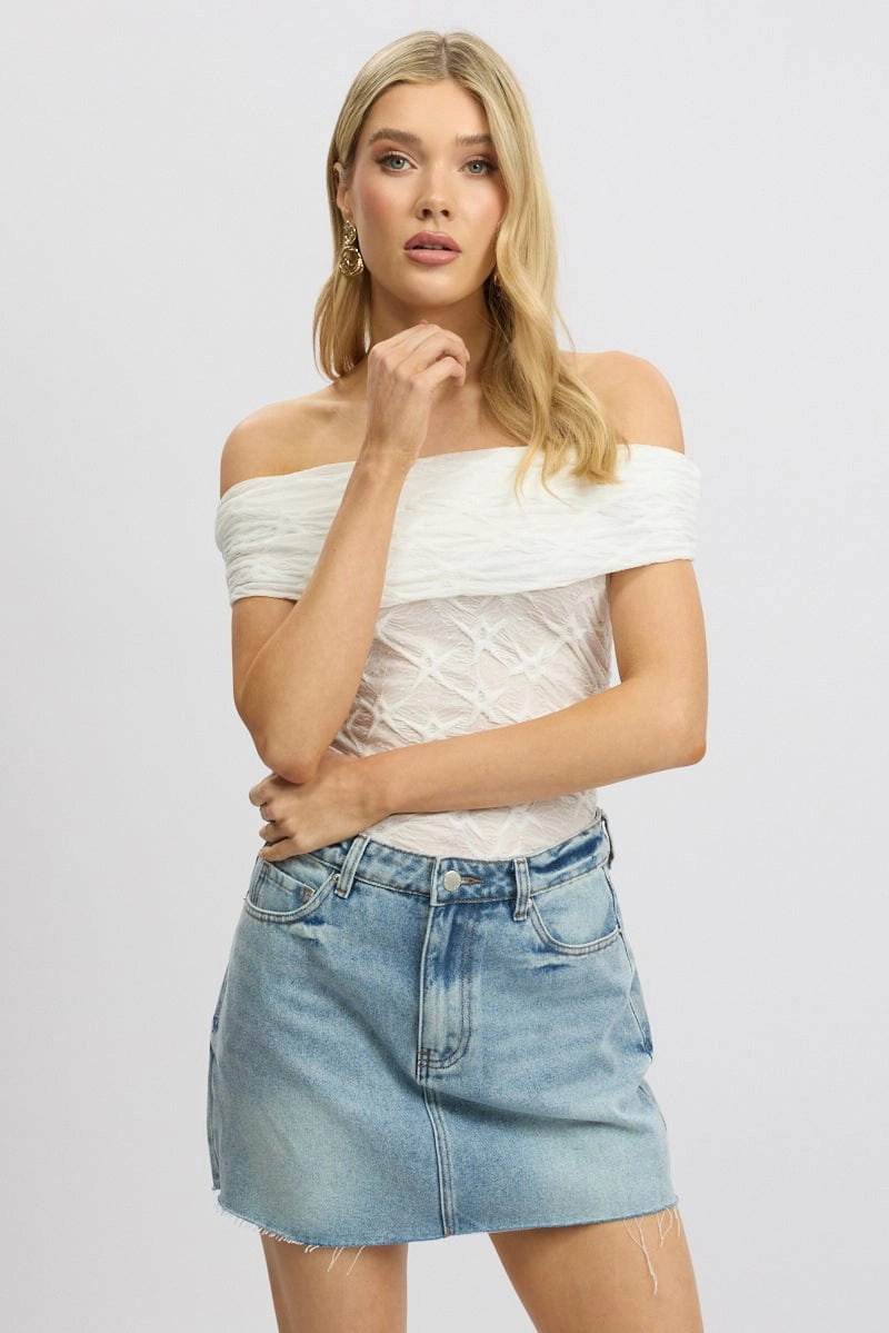 White Textured Top Off Shoulder