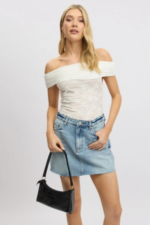White Textured Top Off Shoulder