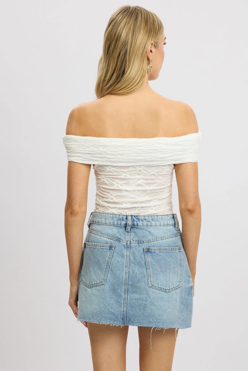 White Textured Top Off Shoulder