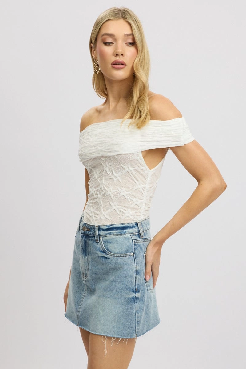 White Textured Top Off Shoulder