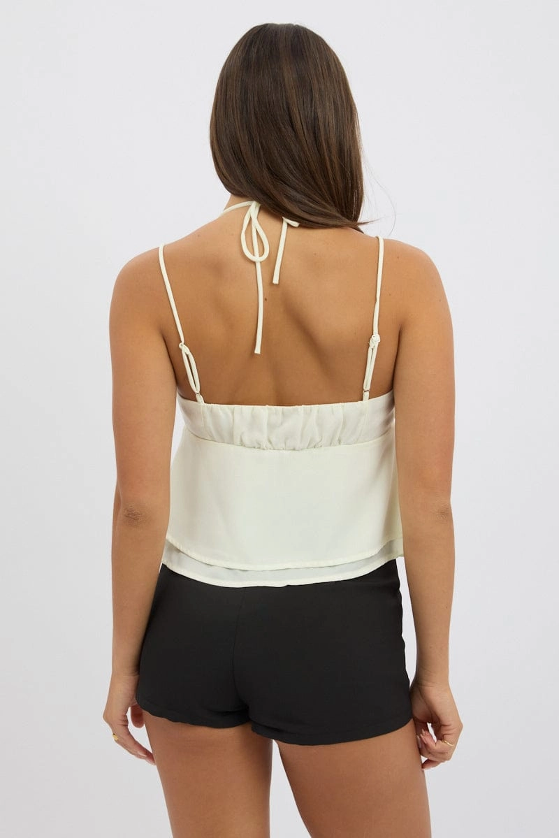 White Tie Front Cami Halter Neck Sleeveless