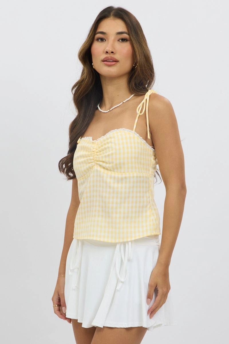 Yellow Check Cami Top Backless