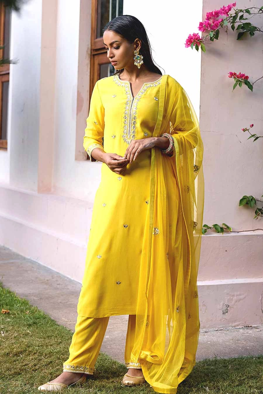 Yellow Gota-Patti Embroidered Kurta Set