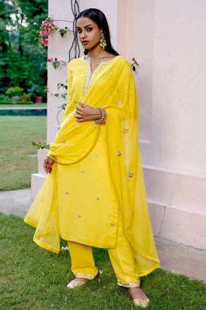 Yellow Gota-Patti Embroidered Kurta Set