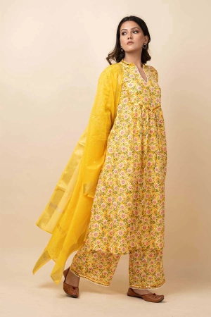 Yellow Mirror Work Kurta Set With Dupatta