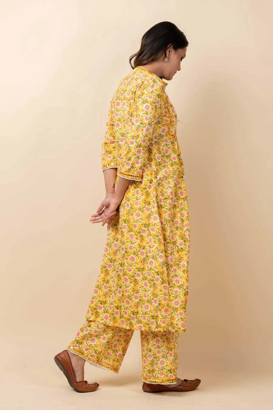 Yellow Mirror Work Kurta Set With Dupatta