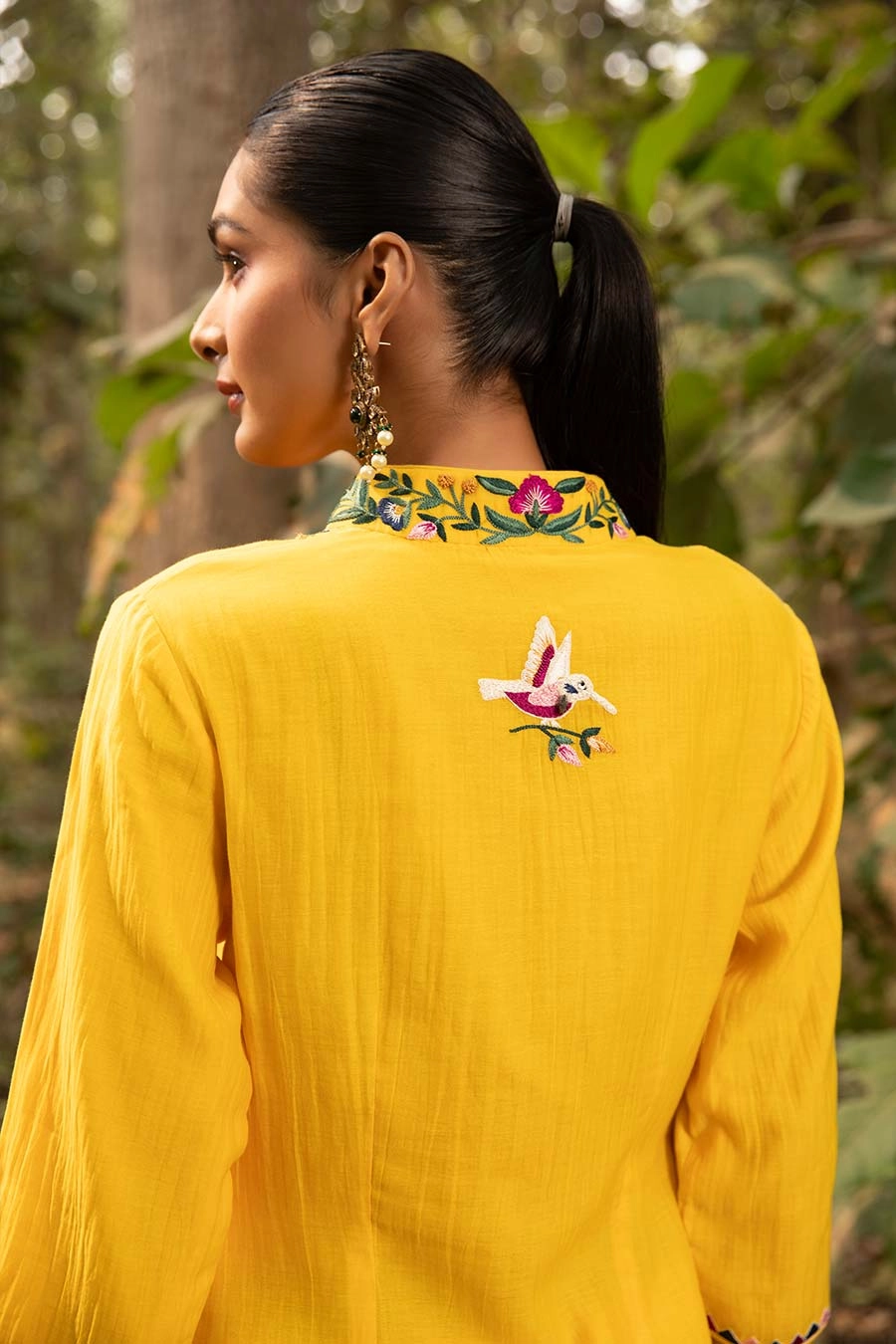 Yellow Ocher Resham Embroidered Kurta & Pant Set