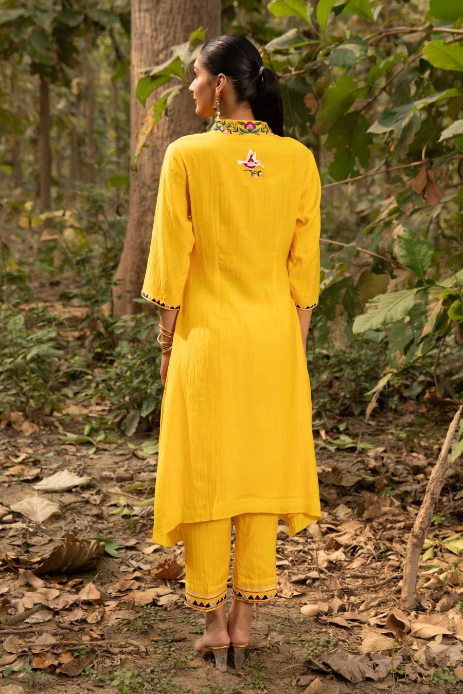 Yellow Ocher Resham Embroidered Kurta & Pant Set