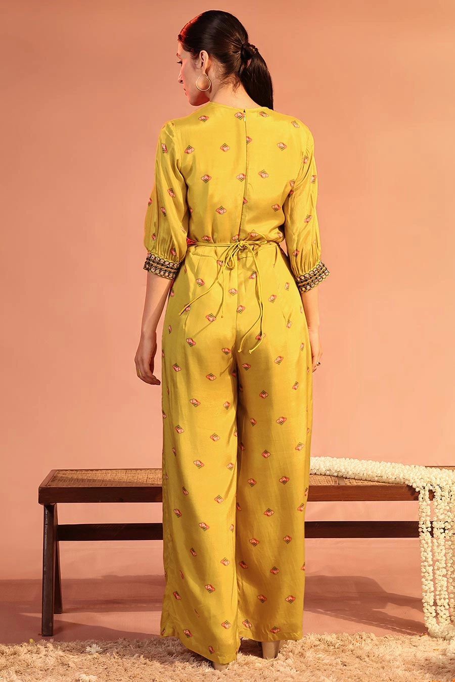 Yellow Tamaya Embellished Overlap Jumpsuit