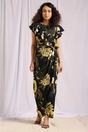 Yellow Tropical Drape Dress