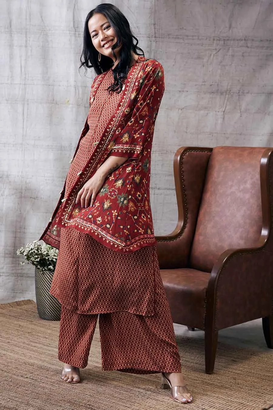 Zahra Printed Kurta Set With Jacket