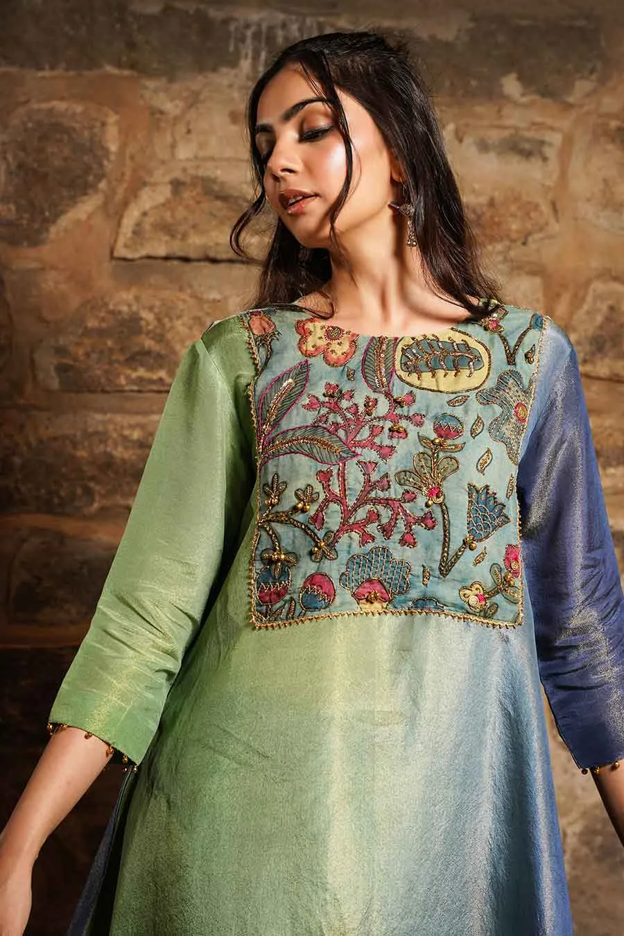 Zoha - Green And Blue Ombre Tunic & Pant Set