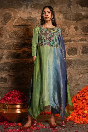 Zoha - Green And Blue Ombre Tunic & Pant Set
