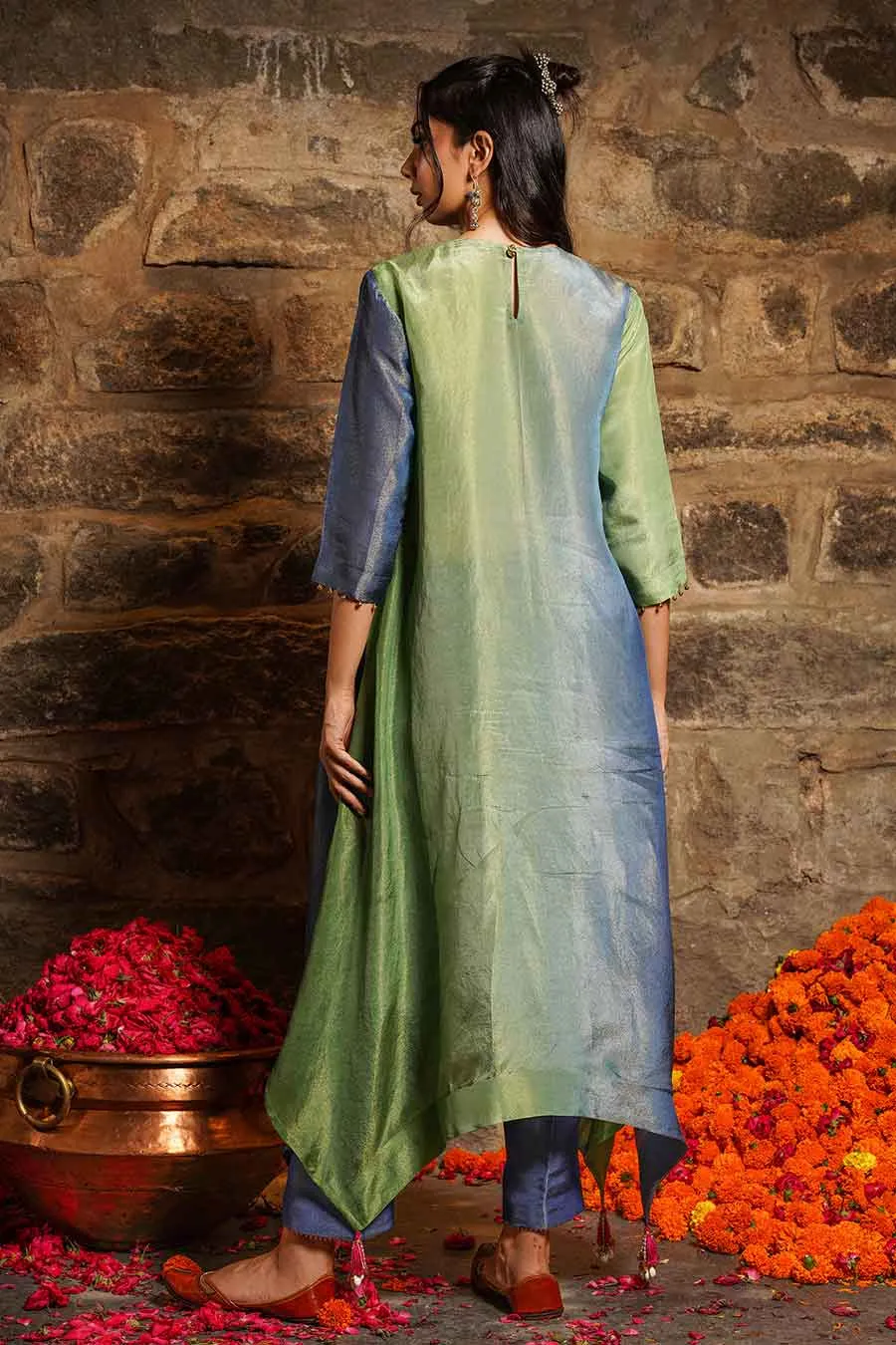 Zoha - Green And Blue Ombre Tunic & Pant Set